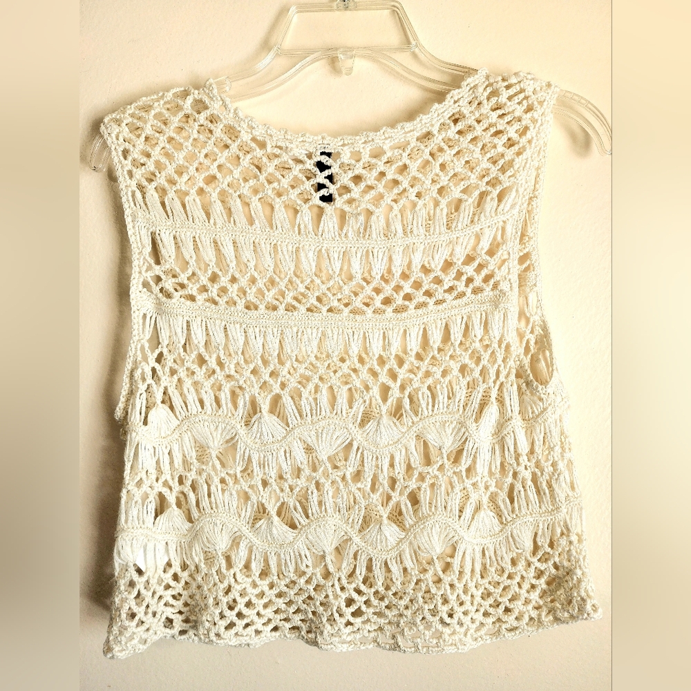 Divided Cream Crochet Crop Top